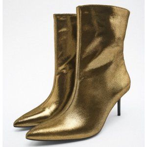 ⭐Host Pick⭐Zara Gold Metallic Thin Heel Ankle Boots - NWT